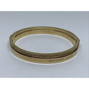 Michael Kors Women's Gold Tone Crystal Accent Logo Bangle Wrist Bracelet NJ11